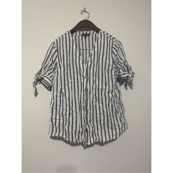 Banana Republic Tops - Banana Republic Top M Short Sleeve Button Up Collar Linen Blend Striped